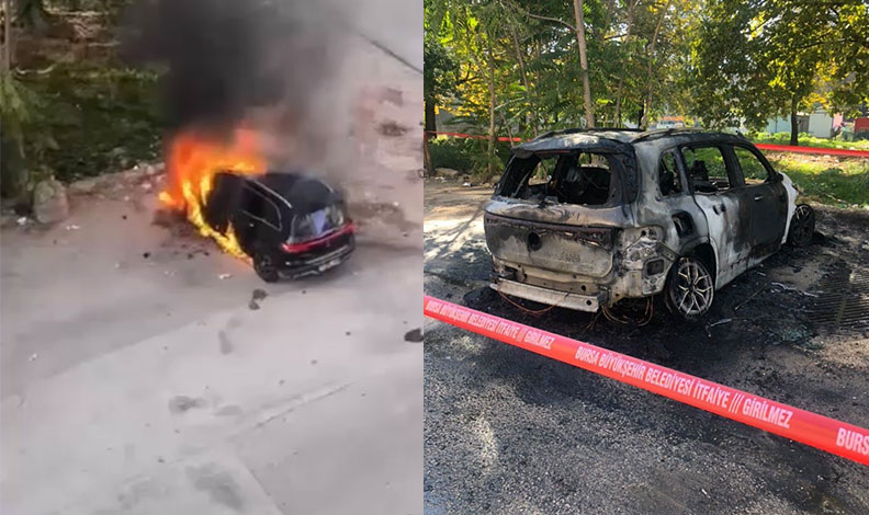 Bursa’da elektrikli cip park halinde alev topuna döndü