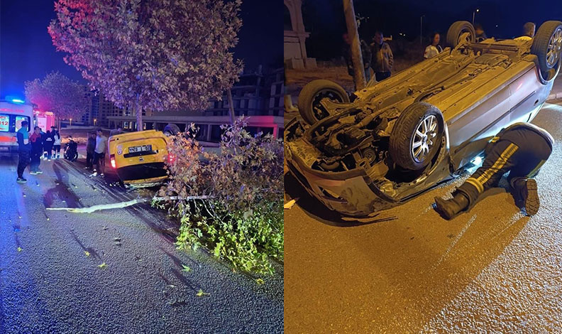 Ticari taksi ile otomobil çarpıştı; 3 yaralı