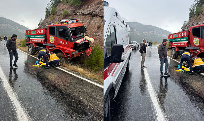 Yangın arazözü yoldan çıktı : 3 yaralı