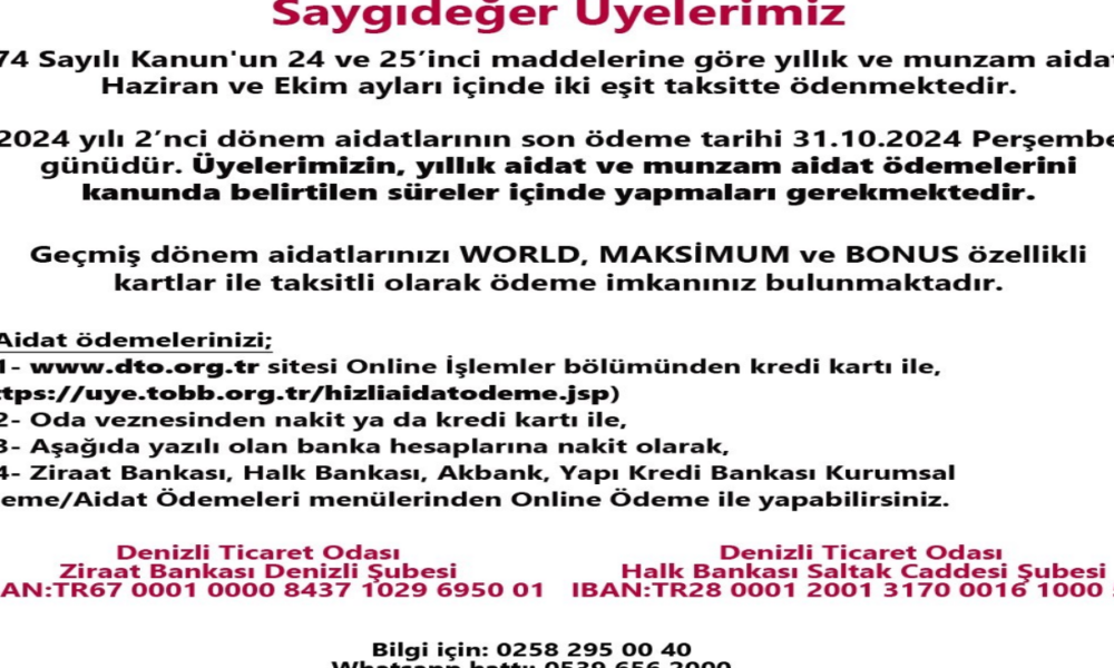 Ticaret Odasından aidatlarda son hafta uyarısı
