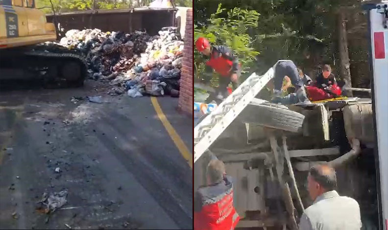 Sakarya’da çöp kamyonu devrildi: Araç içerisinde sıkışan sürücü yaralandı